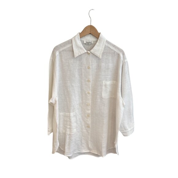 Sangam Oversized White Button-Up Shirt | Minimalist Gauze Cotton Top | One Size - Picture 1 of 5